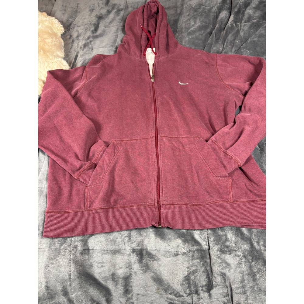 Nike Burgundy Red Full Zip Hoodie‎ Sweatshirt Men's XXL Cotton Blend
